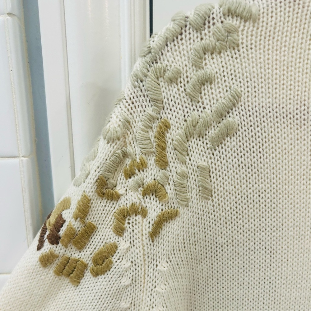 Vintage 90s Together Ivory Chunky Wool Bear Embroidered Cardigan Shawl Collar L - Picture 12 of 14